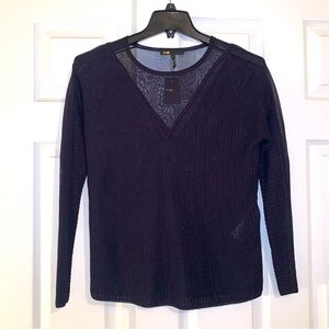 Maje NWT Womens Navy Blue Pullover Lurex Night Sheer Collar Sweater Light